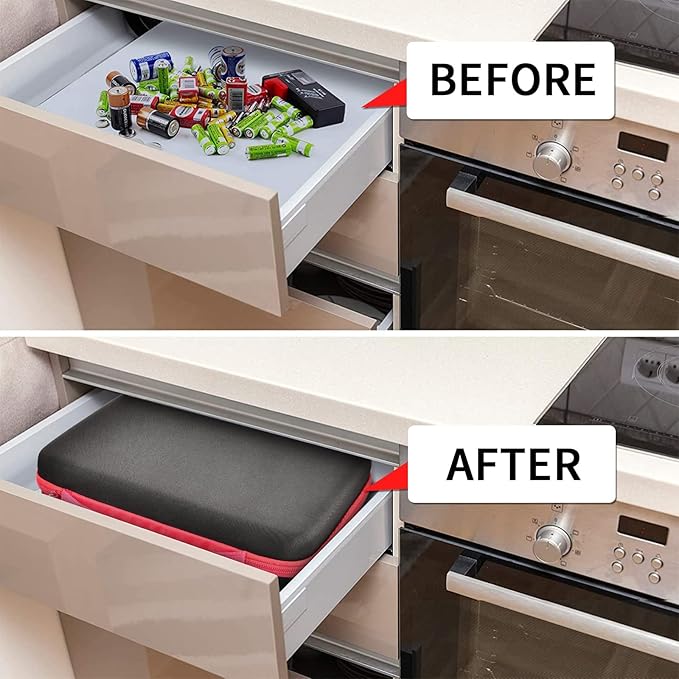 Battery Organizer Storage Holder, Batteries Storage Containers Box with Battery Tester Checker Fits for AA AAA 9V C D Lithium 3V LR44 CR2016 CR1632 CR2032 CR2025 (Case Not Includes Batteries)-Black