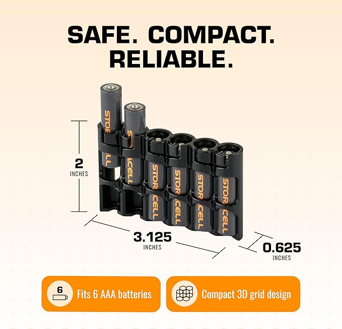 AAA Battery Storage Caddy by Storacell, Black, Holds 6 Batteries (Not included)