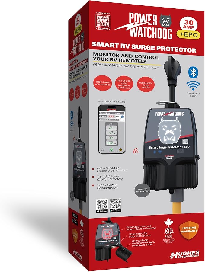 Power Watchdog PWD30EPOW Smart RV Portable Surge Protector 30 Amp - Patented WiFi and Bluetooth Connectivity - Monitor Voltage/Amperage/Wattage - IP65 Water-Resistant