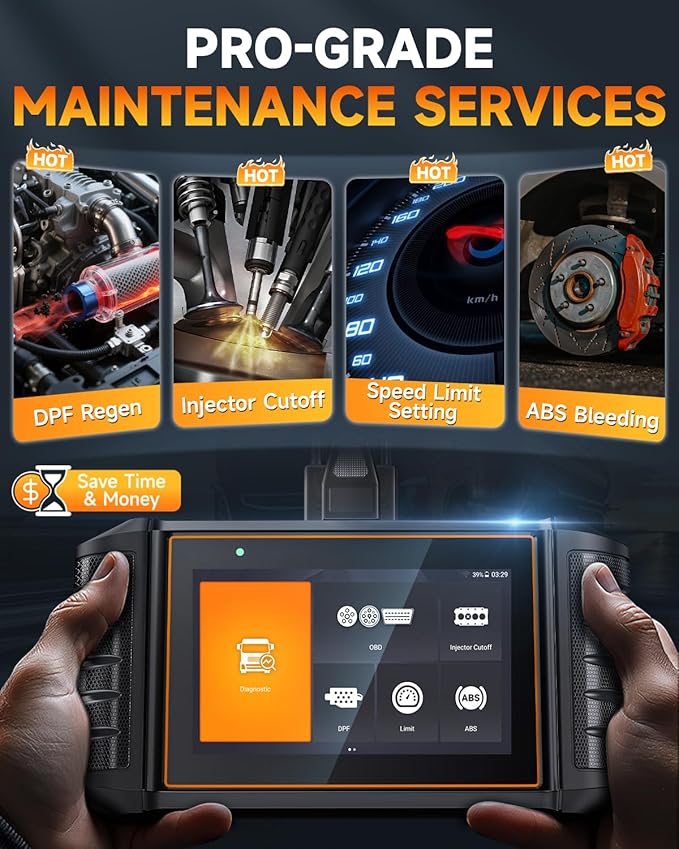 FOXWELL HD500 Heavy Duty Truck Scanner - Diesel Scanner with DPF Regen/Injector Cutoff/Limit Setting, Full System Diesel Diagnostic Scan Tool for Cummins, Detroit, Caterpillar, Paccar & Pickup Trucks