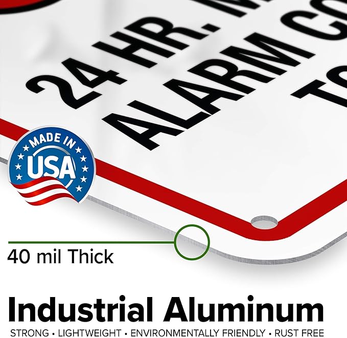 Warning 24 HR. Monitored Alarm Connected To Police Sign, 7x10 Inches, Rust Free .040 Aluminum, Fade Resistant, Made in USA by My Sign Center