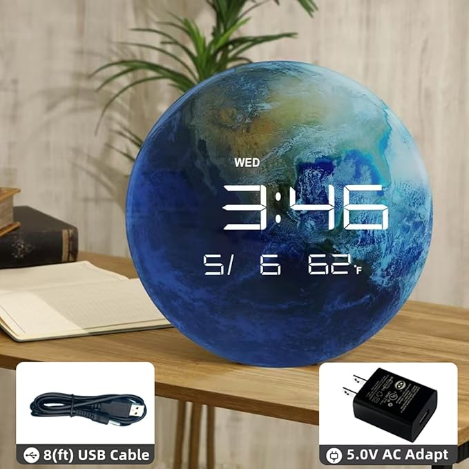 Nbdeal 13" Digital Wall Clock with LED Display, Calendar & Temperature, Automatic Dimming, 12/24hr Format, USB Powered, Wall & Desk Use - HUI-8859
