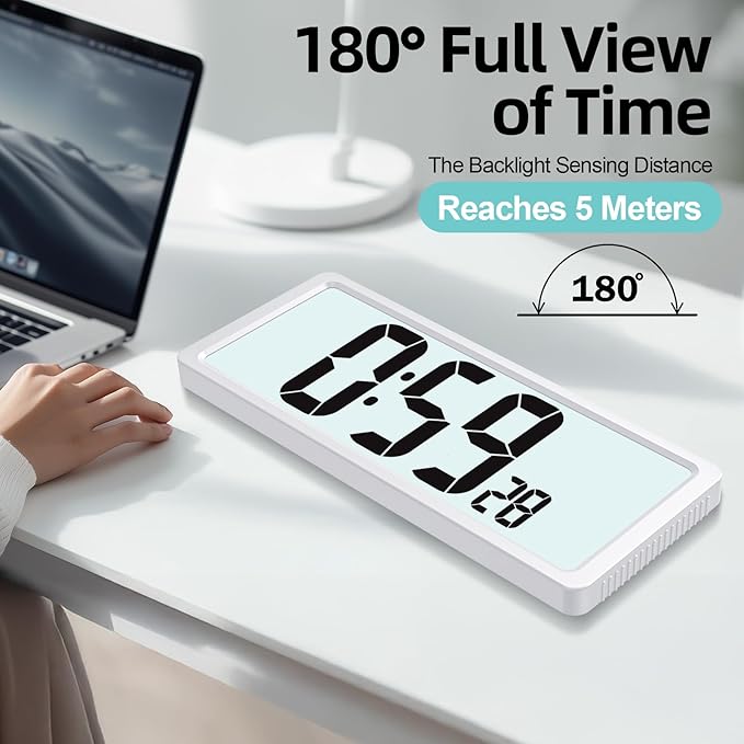 XREXS Large Digital Wall Clock Battery Operated with Backlight, 15" LED Large Display Timer with Temperature Date Week Auto DST Adjustable Brightness, Alarm Clock for Classroom, Livingroom, Office