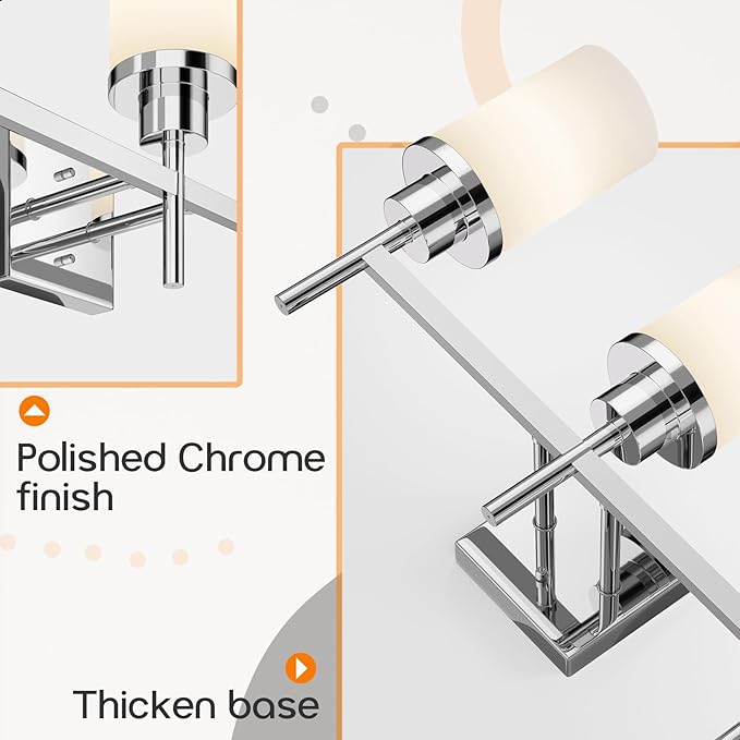 AONEON Bathrom Light Fixtures Polished Chrome 3 Vanity Lights with White Frosted Glass Shade, Wall Lamps Over Mirror for Bath Washroom Bedrom T001CH-L3