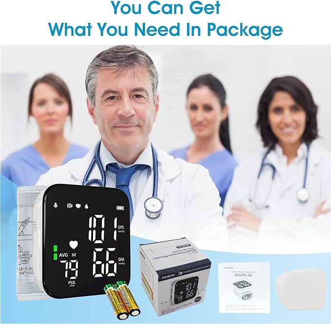 Greetmed Wrist Blood Pressure Monitor Automatic Talking Wrist Blood Pressure Cuff Digital Full Screen LED Display Bp Machine Adjustable Bp Cuff Voice Broadcast Health Care for Home Use