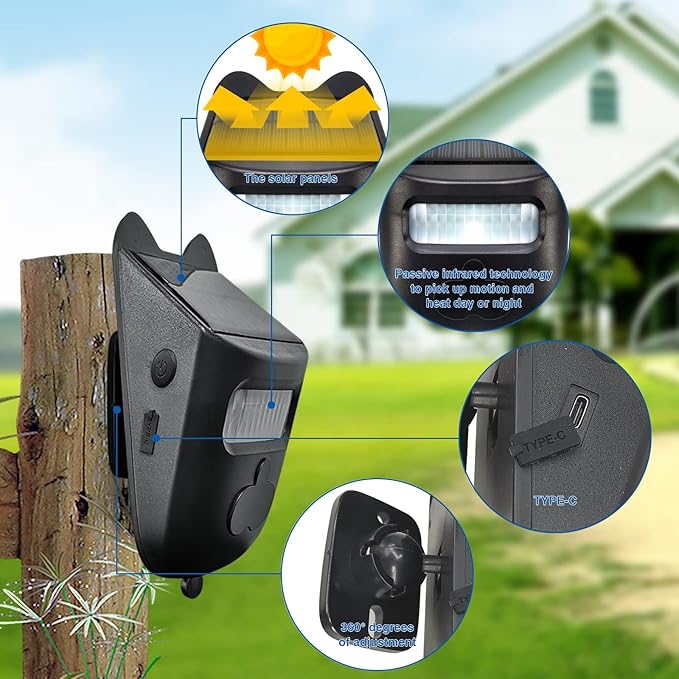 Solar Wireless Driveway Alarm Outdoor Weather-Resistant Motion Sensor Detector Doorbell Chime, DIY Security Alert System (1 Sensor & 2 Doorbell)
