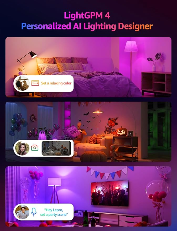 Lepro B2 AI Smart Light Bulbs - 1100LM WiFi & Bluetooth RGBWW Color Changing LED Bulb, Works with Alexa & Google Assistant, Personalized Al Lighting Designer, AI Voice Control, 2.4GHz Only, 4 Pack