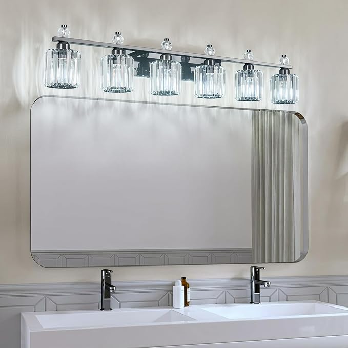 FDPBY Bathroom Vanity Lights 6-Light Plating Black Modern Crystal Vanity Light Fixtures Over Mirror Crystal Bathroom Vanity Lighting Fixtures