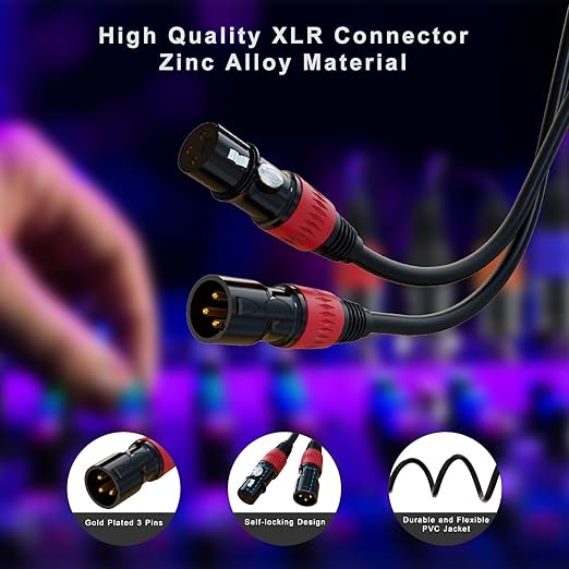 AuxLink XLR Cables, XLR Microphone Cable 6 ft 6 Pack, Gold-Plated 3-pin XLR Speaker Cable Male to Female Balanced Mic Cable