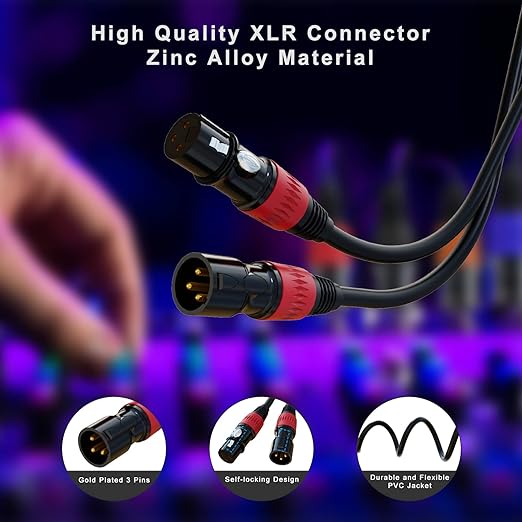AuxLink XLR Cables, XLR Microphone Cable 25ft 20Pack Mic Cable Male to Female Gold-Plated 3-Pins Compatible with Microphones, Stage Lighting, Speaker Systems and More