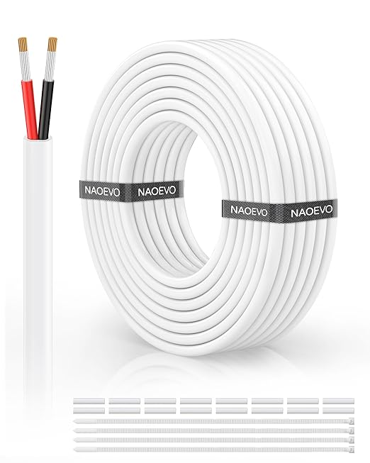 NAOVEO 16 Gauge Wire 2 Conductor Electrical Wire, 16 AWG Stranded PVC Tinned Copper Cable, Flexible/Low Voltage Automotive Wiring for LED Lamps, Marine, Speaker, Appliances (30FT)