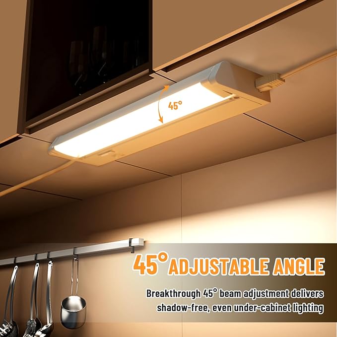 24" 6Pack Hardwired Under Cabinet LED Light Plug in, 16W 1200LM, 3CCT (3000K/4000K/5000K), Rotatable 45°, Connect Up to 10 Fixtures, Under Counter Lights Linkable for Kitchens and Offices,YT-4208-22-6