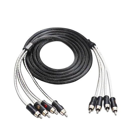 RECOIL PCI49 Premium 100% Oxygen Free Copper 9ft 4-Channel RCA Audio Interconnects Cable (4X RCA Male to 4X RCA Male) Double Shielded with Noise Reduction