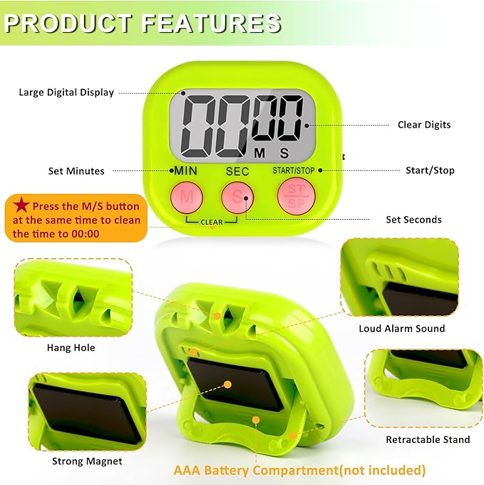 ZILLEEN Classroom Timer for Kids Teachers 2 Pack Digital Timers, White & Green