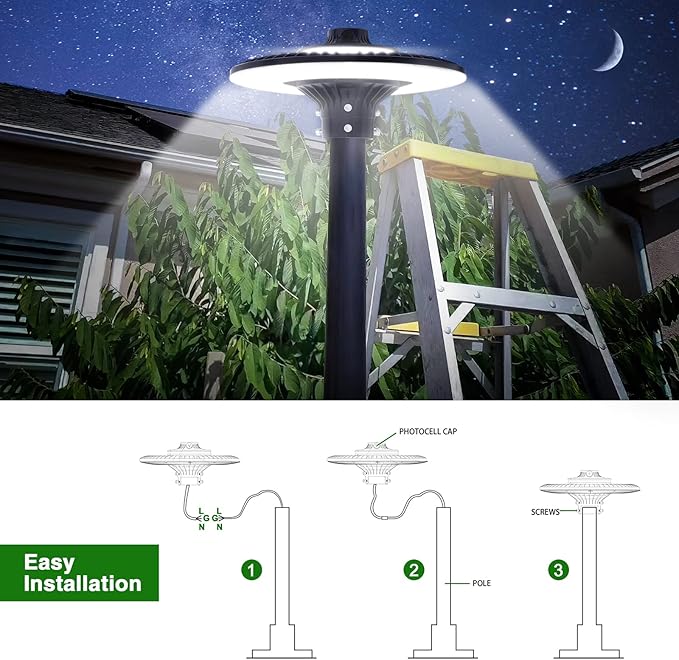 60W LED Post Top Light with Photocell, 8400 lumens 5000K Circular Area Pole Lights, IP65 Waterproof Outdoor Post Light Fixtures for Garden Yard Street Parking Lot Lighting UL Listed, AC100-277V