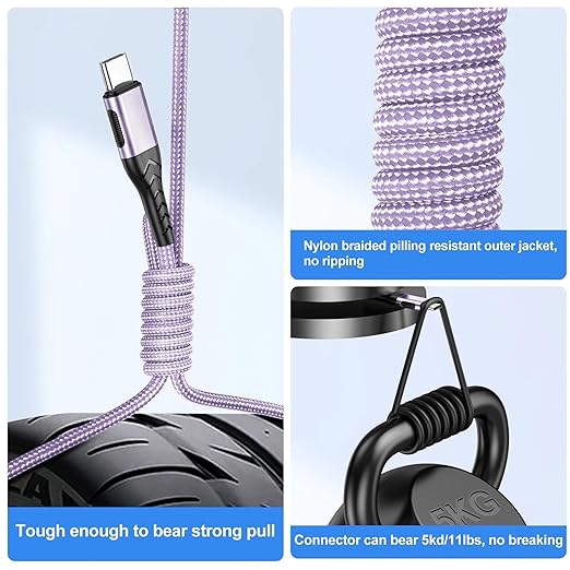 Durcord USB C to USB C Cable, 2Pack 100W 6ft USB C Charger Cable Fast Charging for Android/Phone/Pad, Type C to Type C Charger Braided USB Cable Compatible with Phone 16/15 Pro Plus Max Purple