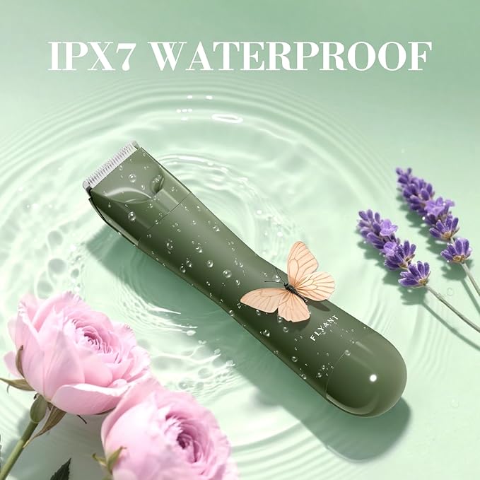 Bikini Trimmer for Women, Flyant 2 in 1 Electric Shaver for Women, Pubic Hair Trimmer Waterproof IPX7 with LED, Bikini Razor for Leg Arm Underarm Bikini Area, Christmas Gifts for Her - Dark Green