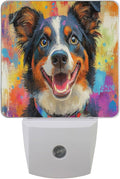 Pigsaly Led Night Light Colorful Australian Shepherds Dog Night Light Plug in Wall Lamp Smart Dusk to Dawn Sensor Nightlight Led Lamp Energy Saving Lights Gift for Kids Room Bedroom Bathroom Hallway