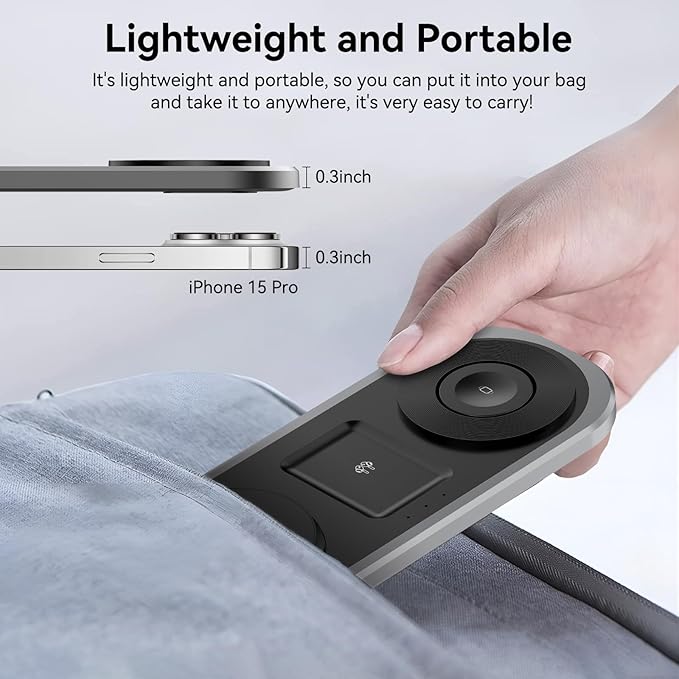 3 in 1 Fast Wireless Charger Stand for iPhone, Foldable Travel Charging Station for Magsafe for iPhone 17/Air/16/15/14/13/12 Series, Apple Watch Serie, AirPods pro/2/3/4, 2025 Christ mas Gifts (Black)