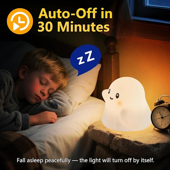 NEXTANG Ghost Night Light for Kids – Gift & Fun Toy for Kids, Touch Tap Lamp with Sounds, Squishy Silicone, Eye-Safe LED, 30-Min Timer, Dimmable Rechargeable Bedside Table Lamp – Gift for Boys & Girls