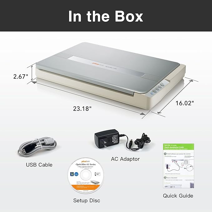 Plustek OS1180 - Flat Scanner for Graphics and Documents in A3 Format, Design Suitable for Libraries, Schools or Small Offices - Scanning A3 Documents in Approximately 9 Seconds