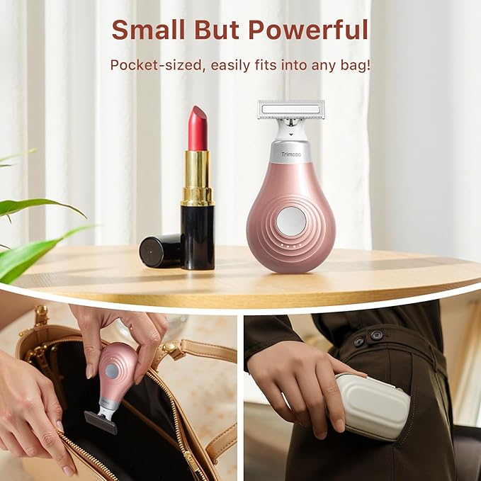 Trimcoo 2026 New Bikini Trimmer for Women - Small But Powerful Electric Razors, Intimate Pubic Hair/Lady Facial Painless Removal, USB-C Cordless Body Shaver for Trip, Replaceable Wet/Dry Blade, Gold