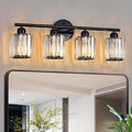 FDPBY Modern 4 Light Crystal Vanity Light, Plating Black Vertical Bathroom Light Fixture Over Mirror for Dressing Table Sink, Compatible with Dimmable Bulbs (Bulbs Not Included)