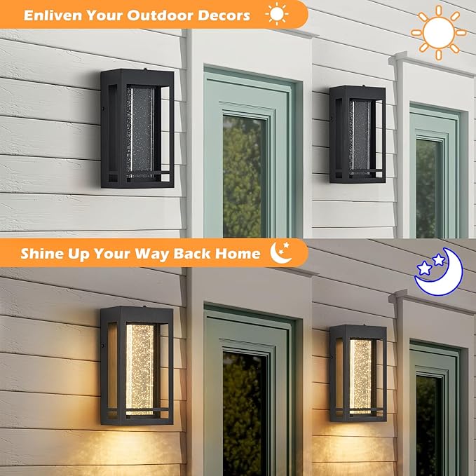 Myhaptim Dusk to Dawn Sensor Porch Lights, Crystal Bubble Exterior Lighting Fixtures, Modern Outdoor Wall Light, Outdoor Lighting Fixture for Porch, 2Pack