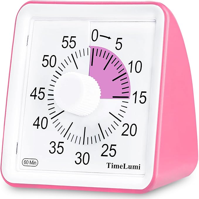 TimeLumi 60-Minute Visual Timer for Kids, Time Management Tool Study Classroom Timer, Home Edition Silent Countdown Timer for Toddler, Teachers and Adults (Pink)