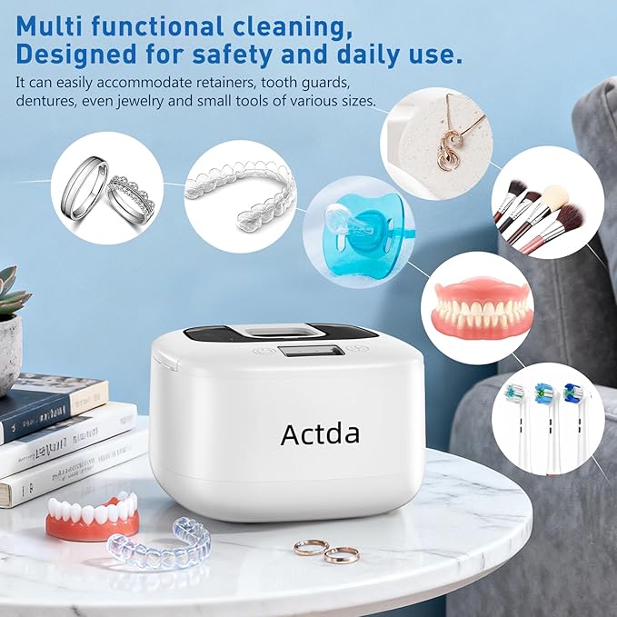 Wireless Ultrasonic Retainer Cleaner,Sonic Dental Cleaning Machine,Dental Cleaning Pod Night Guard Cleaner for Dentures, Retainers,Aligner, Mouth Guards, Jewelry Clean, Type-C Charge, 2600MAh