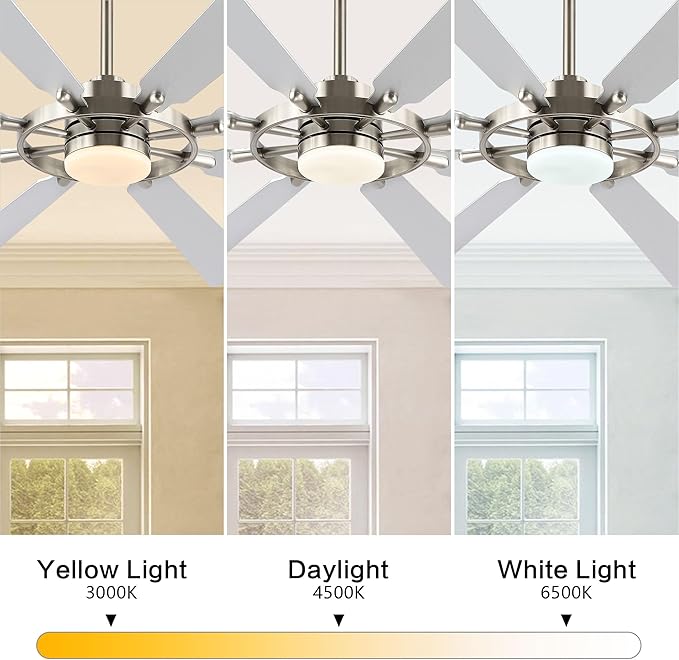 ELEHINSER 80 Inch Ceiling Fan with Lights and 3 Downrods, 8 Plywood Blades, 6-Speed Noiseless Reversible DC Motor, 3CCT, Windmill Ceiling fan for Kitchen Bedroom Living Room, Nickel and Silver