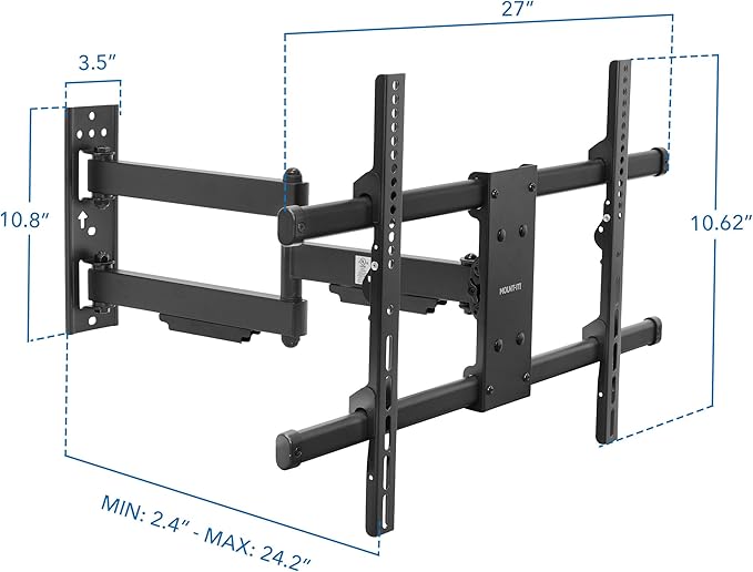 Mount-It! UL Certified Heavy Duty Full Motion TV Wall Mount for Most 37-80 Inch Flat Screen TVs, Wall Mount Bracket Max VESA 600x400, Holds up to 110lb, Full Motion TV Mount 55 inch, 65 inch, 80 inch