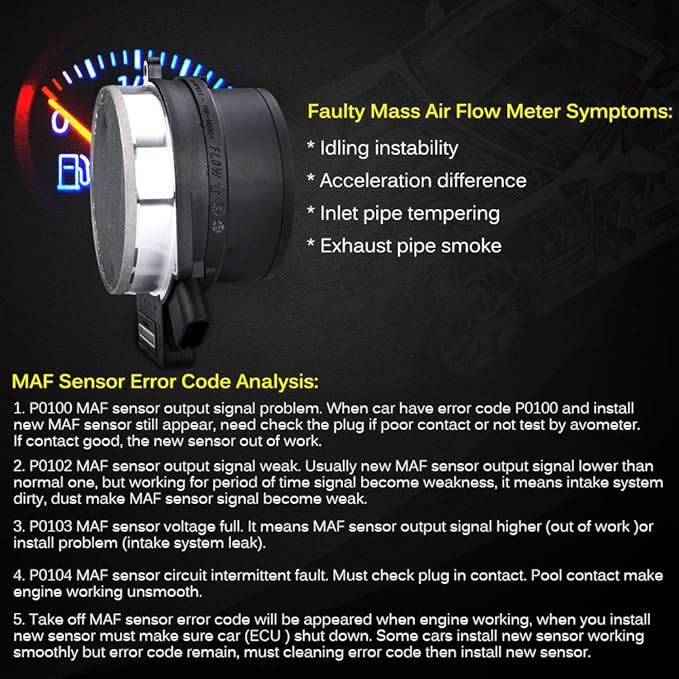 FAERSI Mass Air Flow Sensor Compatible with Chevy Silverado, Suburban 1500, 2500, Tahoe, GMC Yukon XL 1500 Sierra Cadillac Escalade 5.3L, 6.0L, 4.8 & More - Replaces 25168491, AF10043, 25318411