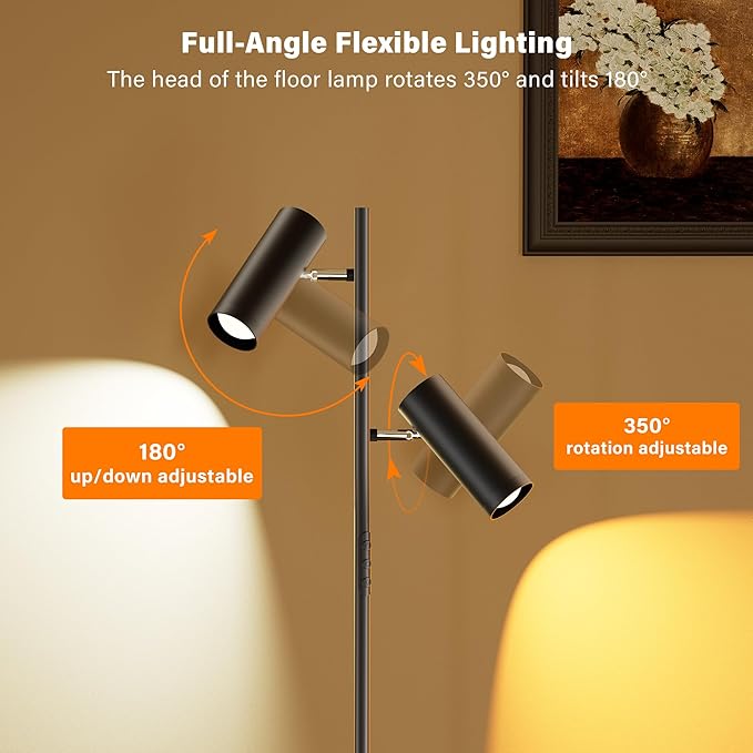 SIBRILLE Spotlight Floor Lamp, Tall LED Standing Lamp with Remote/Touch Control, 2700K-6500K, 350°Rotating Head Standing Lamp, Reading Floor Lamp for Living Room, Bedroom, Office & Wall Art, Dual Head