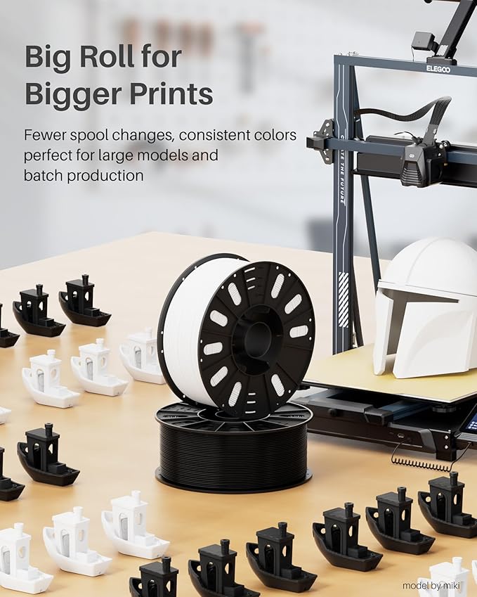 ELEGOO PLA Filament 1.75mm White 3KG, 3D Printer Filament Dimensional Accuracy +/- 0.02mm, 3kg Large Spool(6.6lbs) Fits for Most FDM 3D Printers