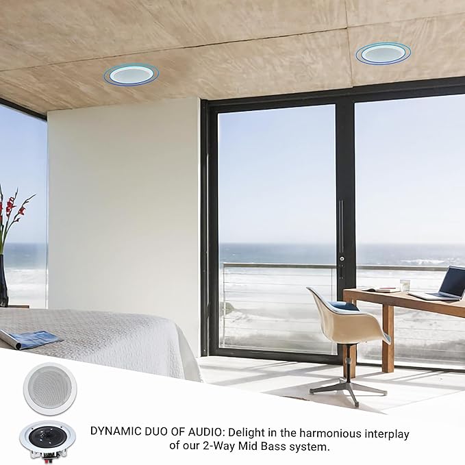 Home Stereo System Kit – 7.2 Channel 2500 W Bluetooth Amplifier w/ 4 Qty of 8” Framed Ceiling Speakers 300 W Each, Mic, 200 ft Speaker Wire & Remote Ideal for Home, Office, Restaurant by Vaiyer
