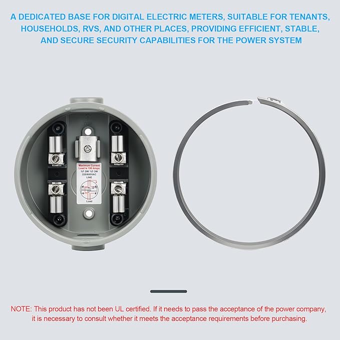 100 Amp Meter Socket, 4 Jaw Meter Base, 240V 3 Wire Ring Type, with Horn Bypass Meter Cover Plate, Suitable for Overhead/Underground Feed