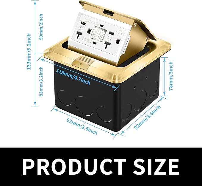 Vagueior Pop-Up Floor Box Kit, 20A Tamper-Weather Resistant Receptacle GFCI Outlet, Corrosive Resistant Hardware, ETL Certified,Gold(1 Pack)