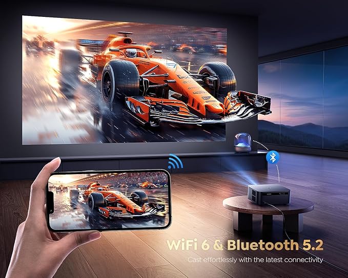 [1500 ANSI/Google TV/Voice Control]Smart Projector with WiFi 6 and Bluetooth, 4K Support, Outdoor Movie Proyector, 1080P Home Ceiling Auto Focus Projector, PUTRIMS K12 Gray