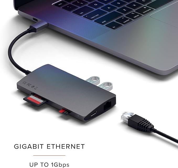 Satechi 8 in 1 USB C Hub Multiport Adapter V2, 4K HDMI, 115W USB C PD Charging, 3 USB-A, Ethernet, Micro/SD Card Readers, for Laptop, MacBook Air/Pro M5/M4, iPad, Windows - Space Gray