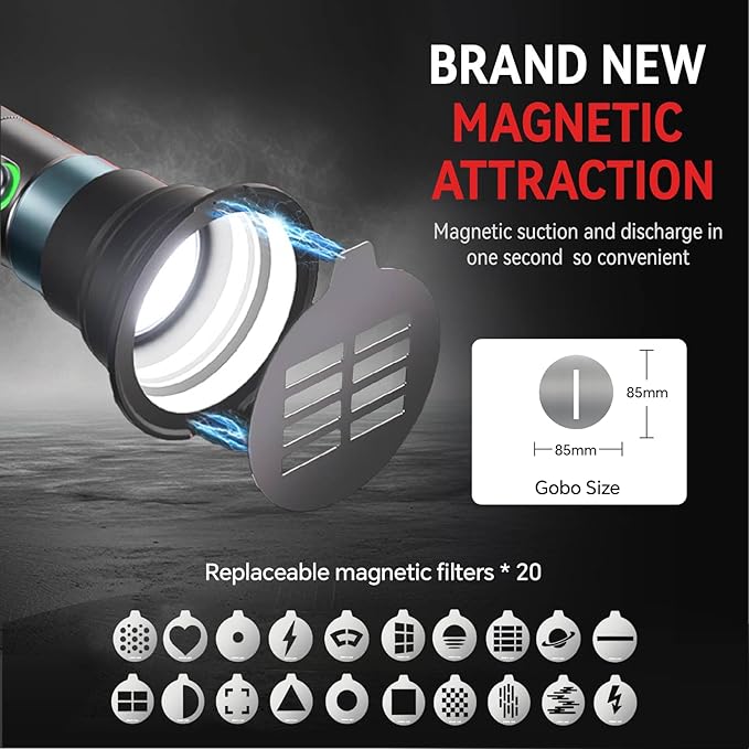 PHOTOOLEX 4 Colors Photography Flashlight with 20 Magnetic Pattern Gobos, 8400mAh Portable Spotlight, 10W LED Studio Light for Photo, Content Creation Accessories