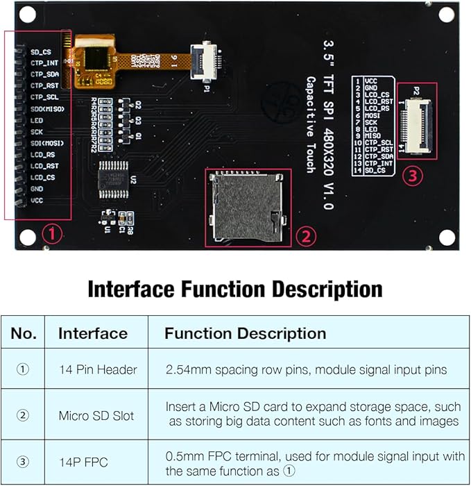 Hosyond 3.5 inch 320x480 IPS Capacitive Touch Screen LCD Module SPI Serial ST7796U Driver for Arduino R3/Mega2560