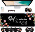 Ergonomic Keyboard Wrist Rest & Mouse Pad Wrist Rest Set,Large Gaming Desk Mat 31.5"x 11.8" with Non-Slip Base,Memory Foam,Easy Typing Pain Relief for Home & Office,Floral Quote Bible Verse Psalm 46:5