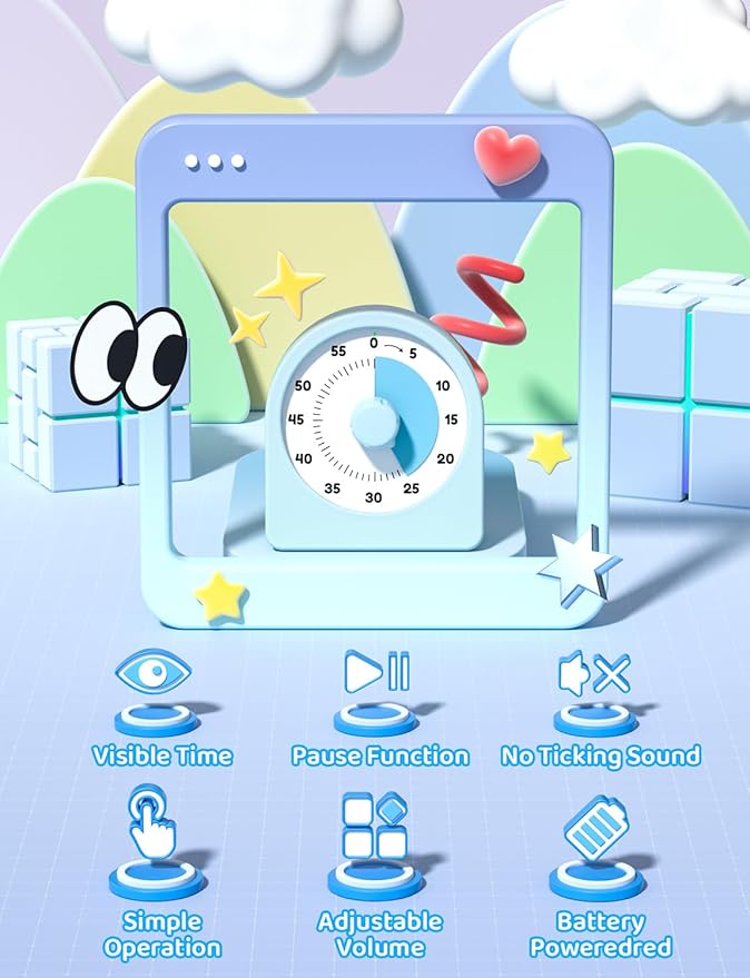 LIORQUE Visual Timer for Kids with Pause Function,Timer for Kids and Adults, Protective Case, Silent Time Management Tool, 60-Minute Countdown for Classroom, Office, Meetings, Study, Kitchen(Blue)
