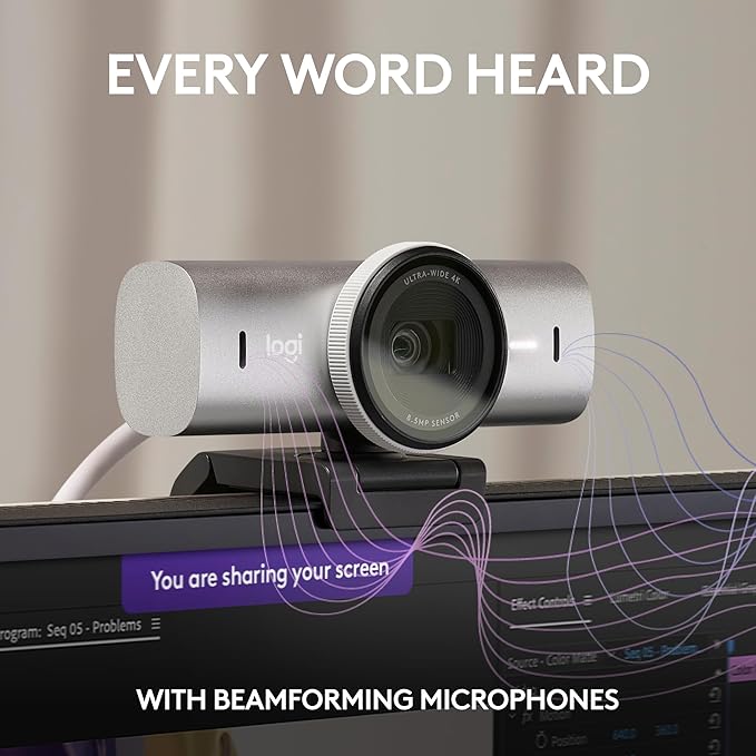 Logitech MX Brio Ultra HD 4K Collaboration, Streaming Webcam, 1080p at 60 FPS, Show Mode, Works with Microsoft Teams, Zoom, Google Meet, Nintendo Switch 2 New GameChat Mode - Pale Gray