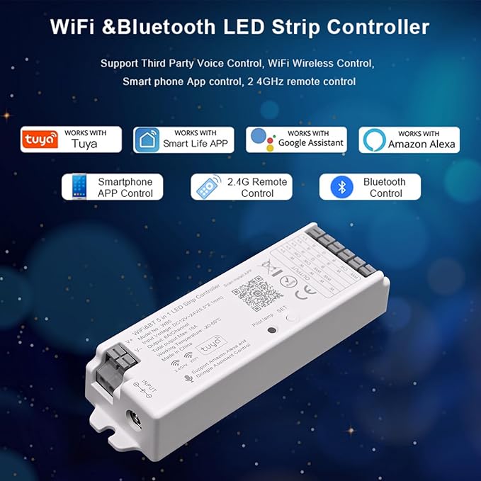 TUNICHX 5 in1 WB5 2.4GHz WiFi PWM LED Controller Compatible with Alexa/Google Home/Tuya Smart Life APP Control for Dimming CCT RGB RGBCCT RGBW LED Strip Match WR01RF WR02RF etc RF Remote