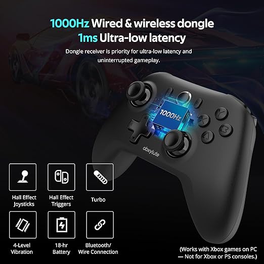 C6 Wireless PC Controller, Bluetooth Game Controller- 1000Hz Polling Rate- Hall Effect Joystick for Windows PC, Nintendo Switch, Switch 2, Steam Deck, Android TV/Mobile, iOS, MAC &Tesla Vibration Turbo