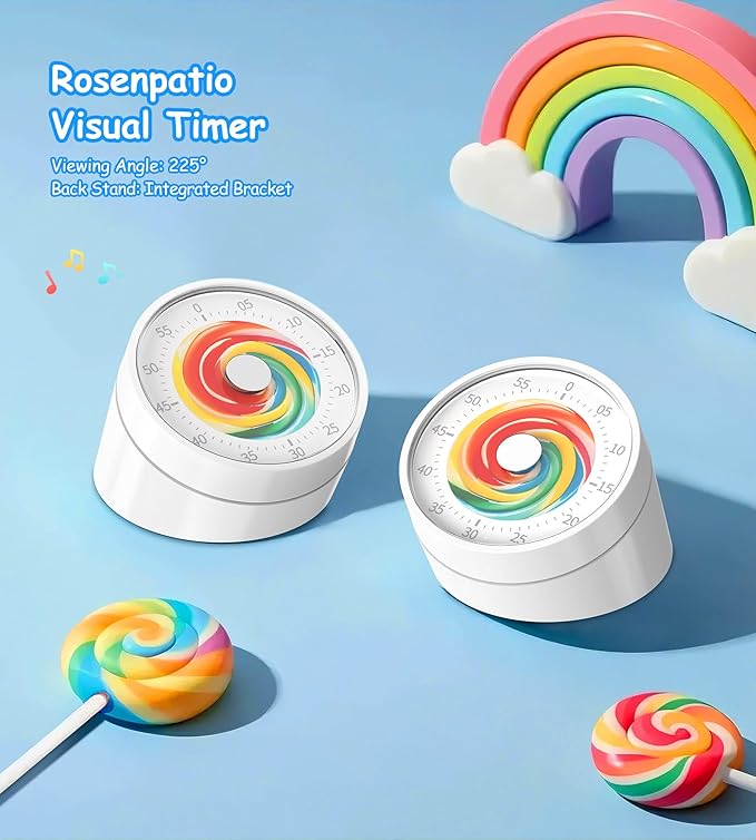 Rosenpatio Visual Classroom Timer for Kids - Desk 60 Minutes Countdown Timers for Teachers and Students, Non-Ticking Homeschool Study Supply Time Cognition Tool for Toddler, Easy Rotating and Reading