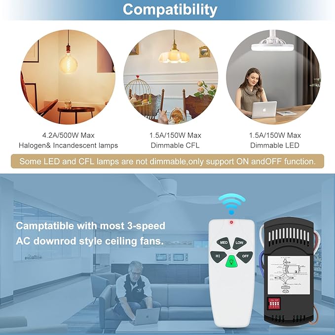Universal Ceiling Fan Remote Control Kit Dimmable, Replacement for Harbor Breeze Hunter Hampton Bay Litex Kichler Allen + Roth Westinghouse Honeywell Ceiling Fans FAN-28R KUJCE9103 CHQ8BT7030T