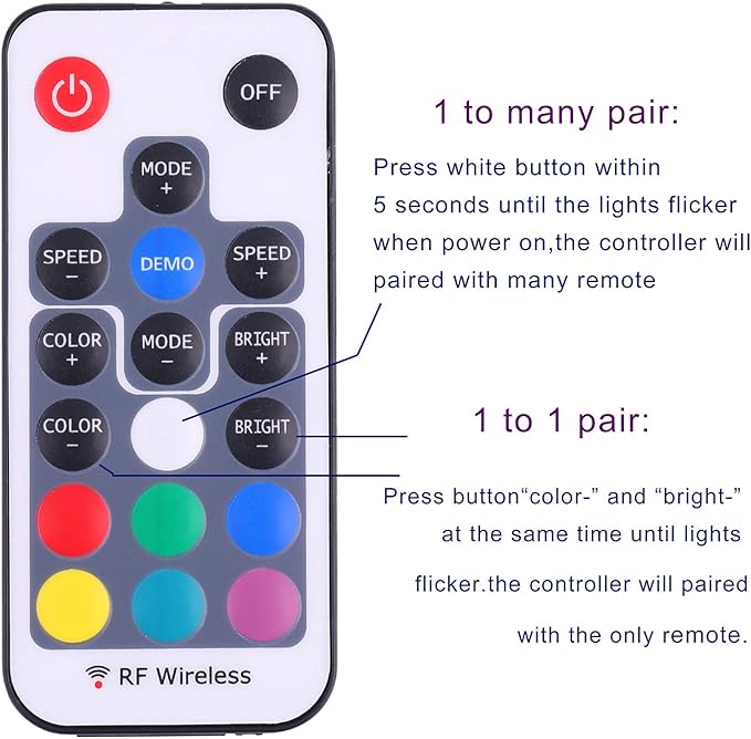 Mini Remote Controller for RGB Color LED Strip Lights, RF Dimmer for 12V DC LED Ribbon, LED Neon Sign, Wireless Remote Control for Dimmable 3528 5050 Under Cabinet Puck Lights(RGB)